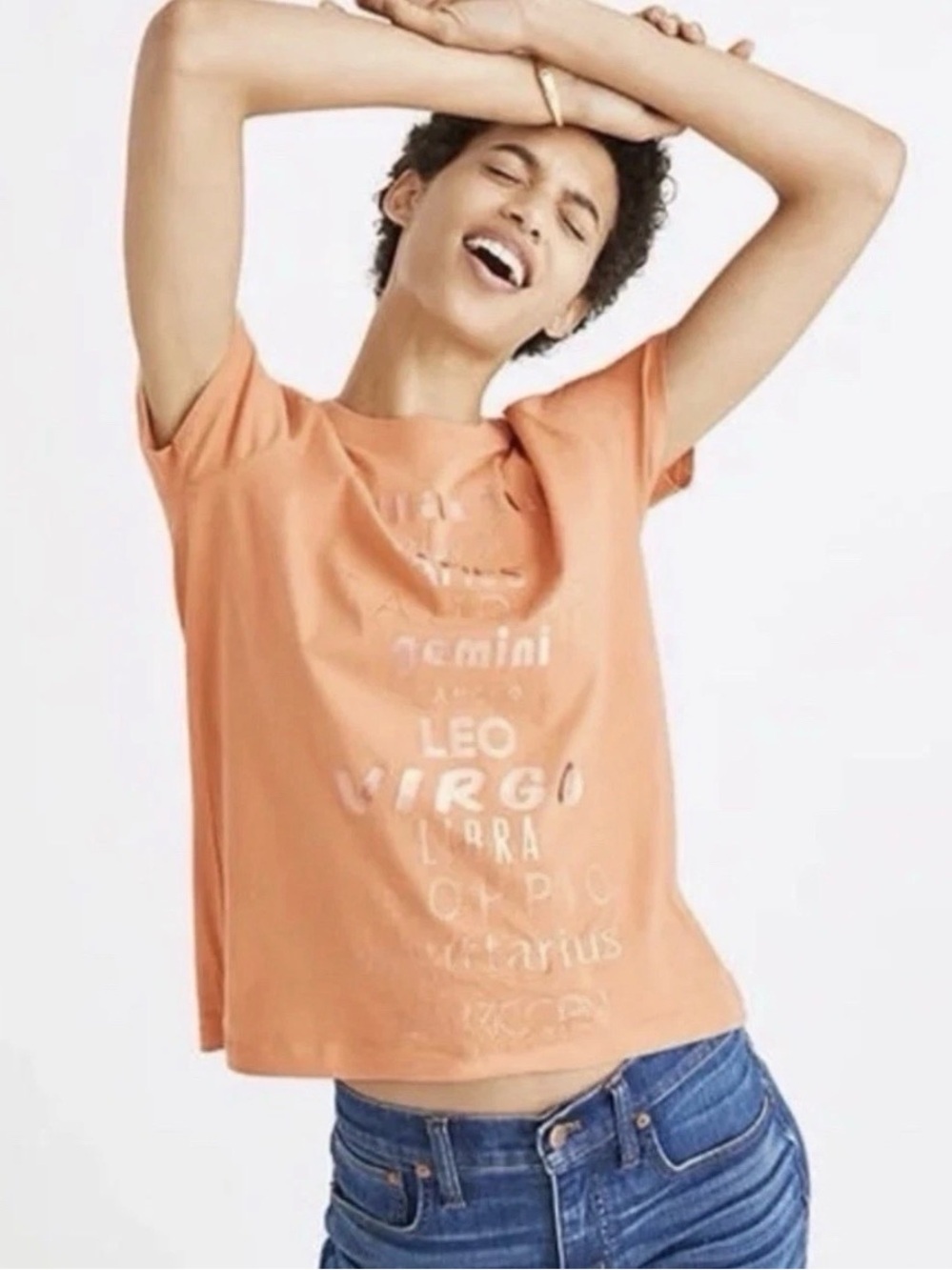 Madewell T-Shirt Womens Size XXS Orange Short Sleeves Zodiac Signs Graphic Tee